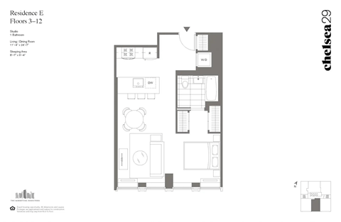 Floor plan for studio, 1 bath, 581 sqft